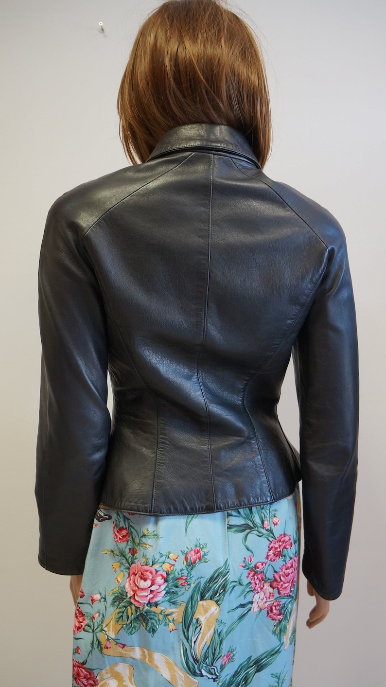 Thierry Mugler chaqueta de cordero de cuero blazer, chaqueta de mugler de cuero negro, tamaño pequeño mediano imagen 10