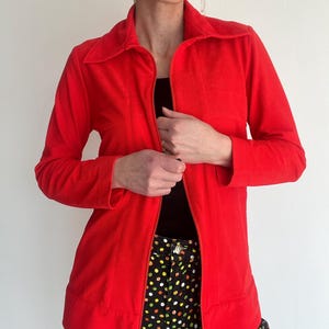Vintage KL by Karl Lagerfeld Coral Red Jacket – Zip-Up Blazer – French Designer Fashion – Size M – Sleek Stretch Fit – 90s Vintage