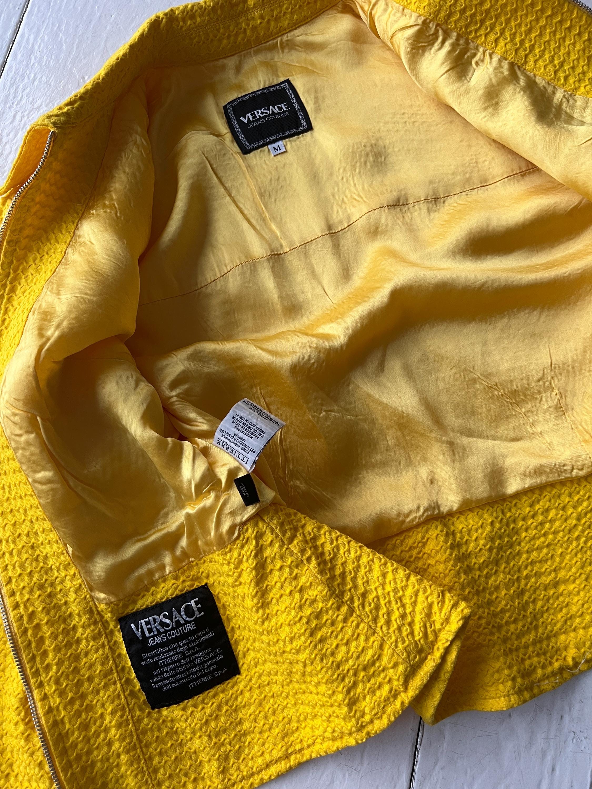 Vintage Versace Jeans Couture Jacket: Yellow Cotton Medusa Zip-up