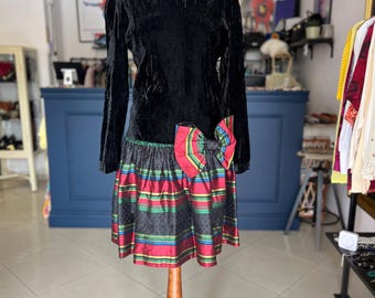 Vintage 1980s Karl Lagerfeld Dress XL Velvet Silk Polka Dot