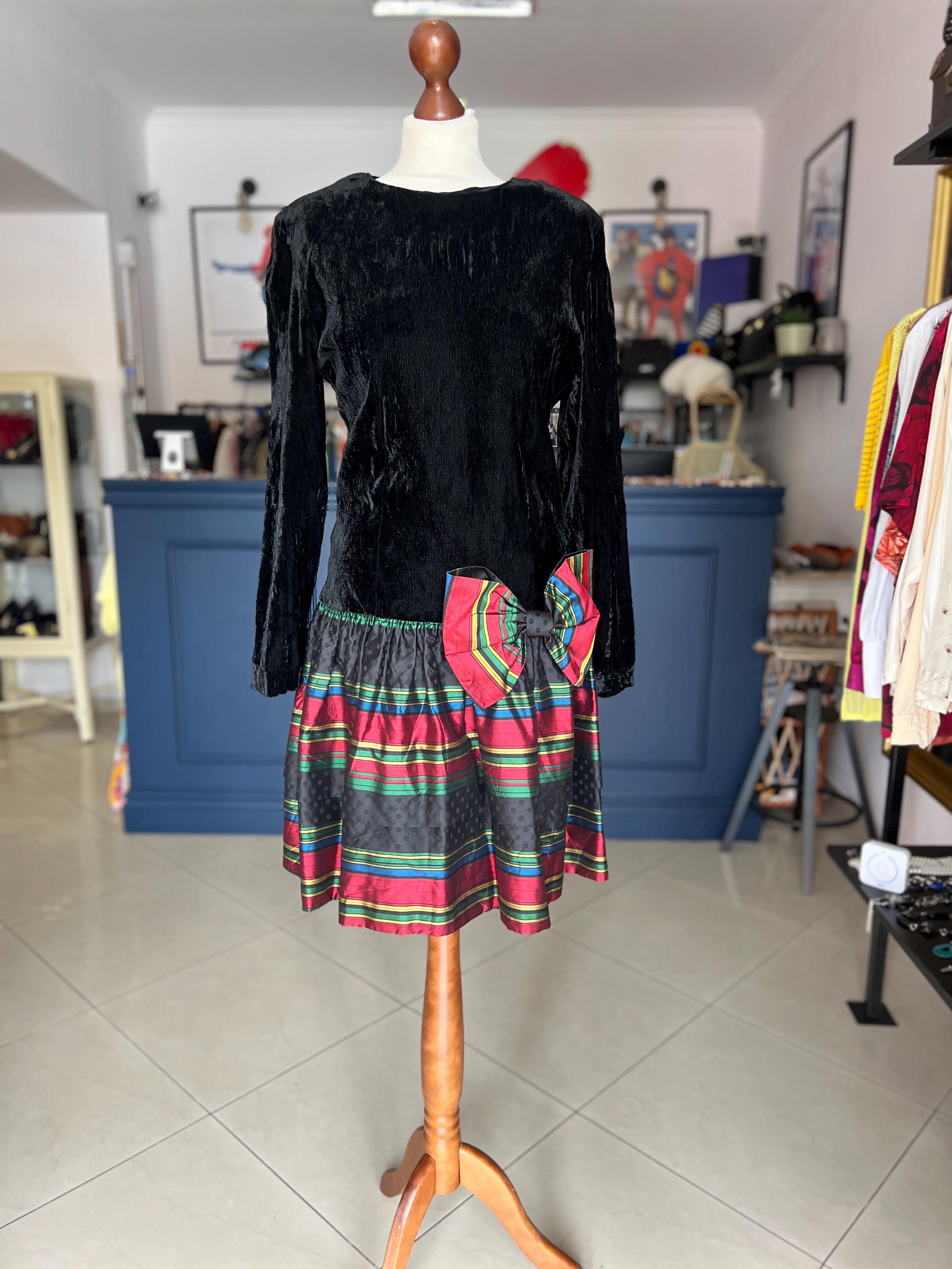 Vintage 1980s Karl Lagerfeld Dress XL Velvet Silk Polka Dot