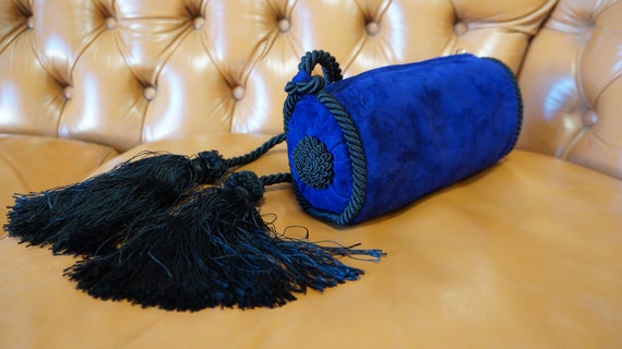 Vintage Moschino by Redwall Suede Tassel Bag – Purple Cylinder Purse with Rope Detail, Rare Designer Piece
