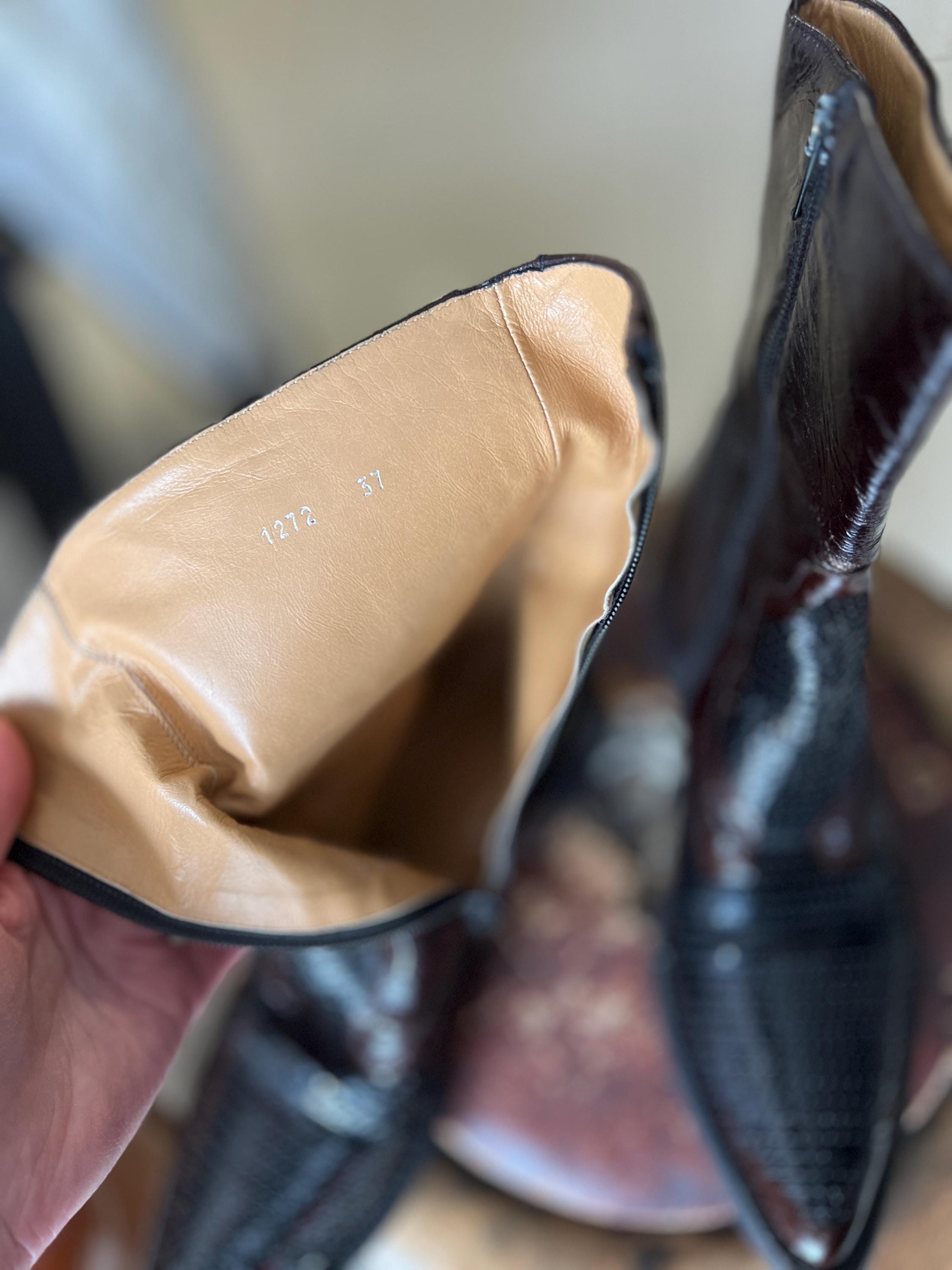 Vintage Gianni Barbato Cowboy Boots – Brown Patent Leather, Sequin