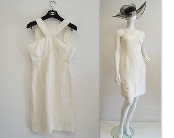 Chanel dress, Chanel linien flax dress, white summer silk liono dress, vintage 80' dress, small