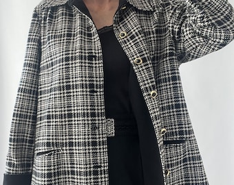 Vintage Blazer Black White Houndstooth size XL oversize blazer wool woolen