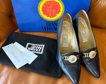 Gianni Versace Medusa Heels: Mother of Pearl, Dark Navy Blue, Size