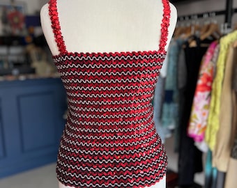 Vintage Burgundy Sequin Tank Top – Stretchy Sleeveless Glitter Blouse – M/L – Party Y2K Style