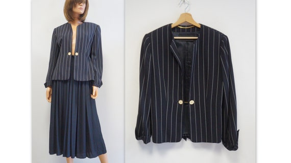 Louis Feraud wool jacket blazer, striped wool bla… - image 1