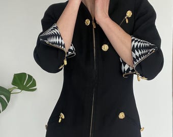 Gianni Versace Couture Black Wool Jacket – Gold Crystal Buttons, Size S/M