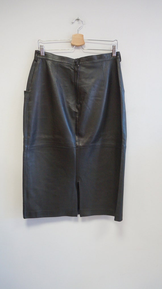 leather vintage skirt, black real leather suede, … - image 10