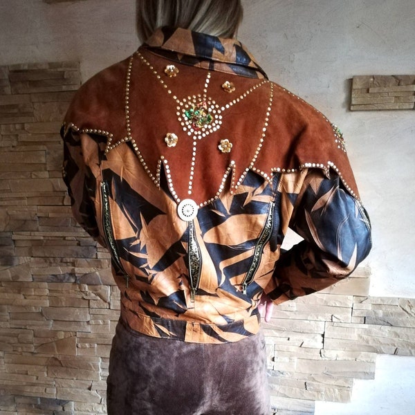 Leather jacket studded studs vintage unique country western cowboy decorative metal suede leather