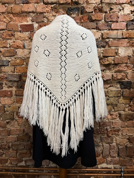handmade crochet scarf vintage, openwork fringe s… - image 1