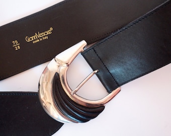 vintage Versace belt, Gianni Versace 1980 belt, leather belt silver, Gianni Versace belt, couture Versace