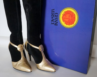 Gianni Versace Boots Suede Leather Medusa Head, Size 37