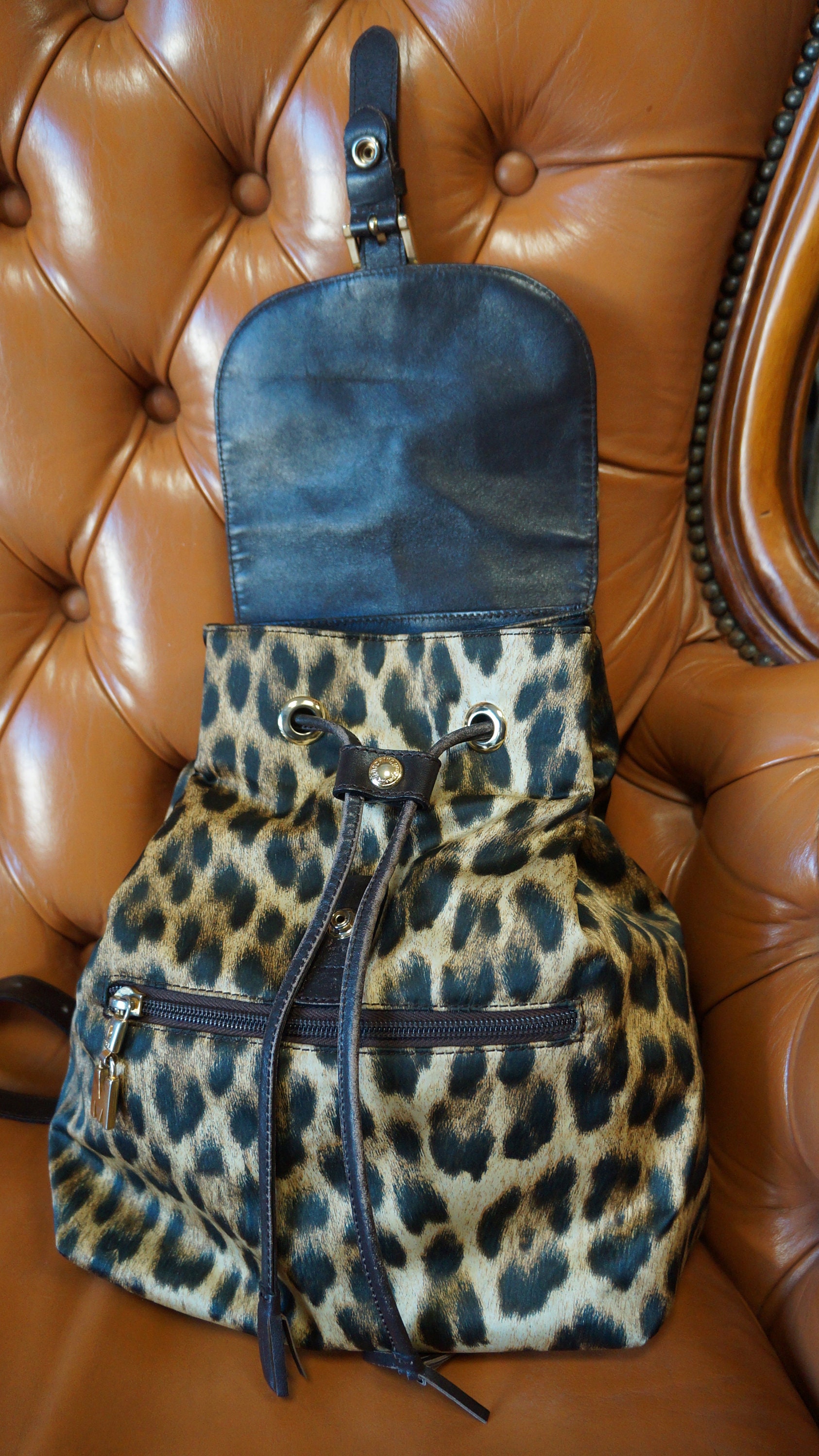 Moschino Redwall Leopard Print Backpack Vintage Moschino Bag