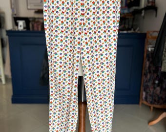 Vintage Versace Jeans – White Floral Pants, Medusa Logo, Stretch Cotton, Size M, Very Good Condition