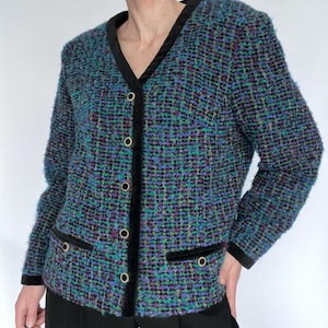 Vintage Italian Boucle Blazer: Multicolor Wool Velvet Jacket (L/XL)