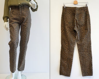 Fendi leopard monogram trousers, vintage Fendi brown print animal leopard pants, 1990 vintage Fendi straight trousers, medium size