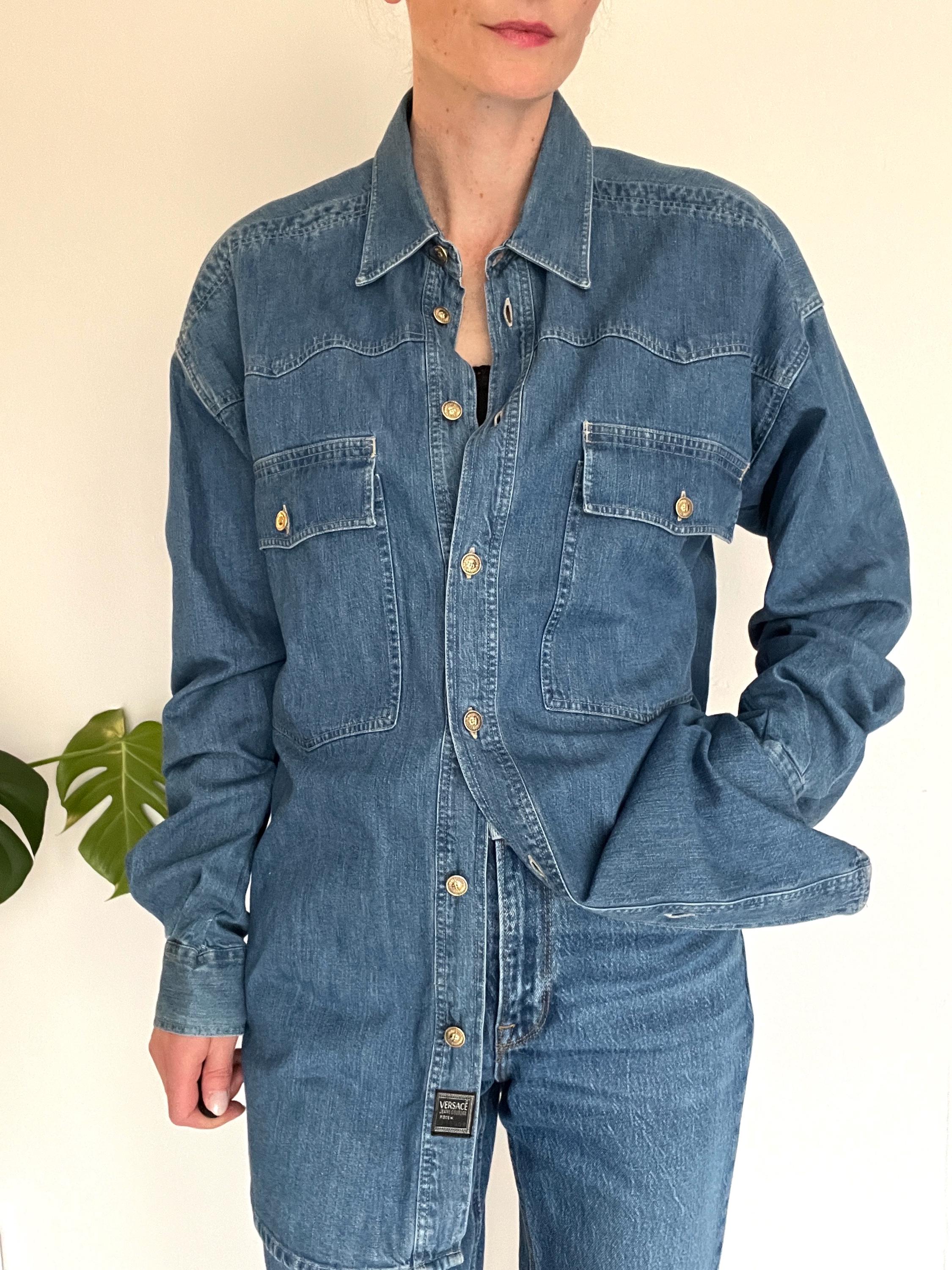 Vintage Versace Jeans Couture Denim Shirt: Medusa Button, Made in
