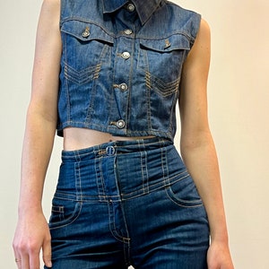 Jean Paul Gaultier denim vest, vintage JPG jeans vest blouse crop top Gaultier, medium large size image 9