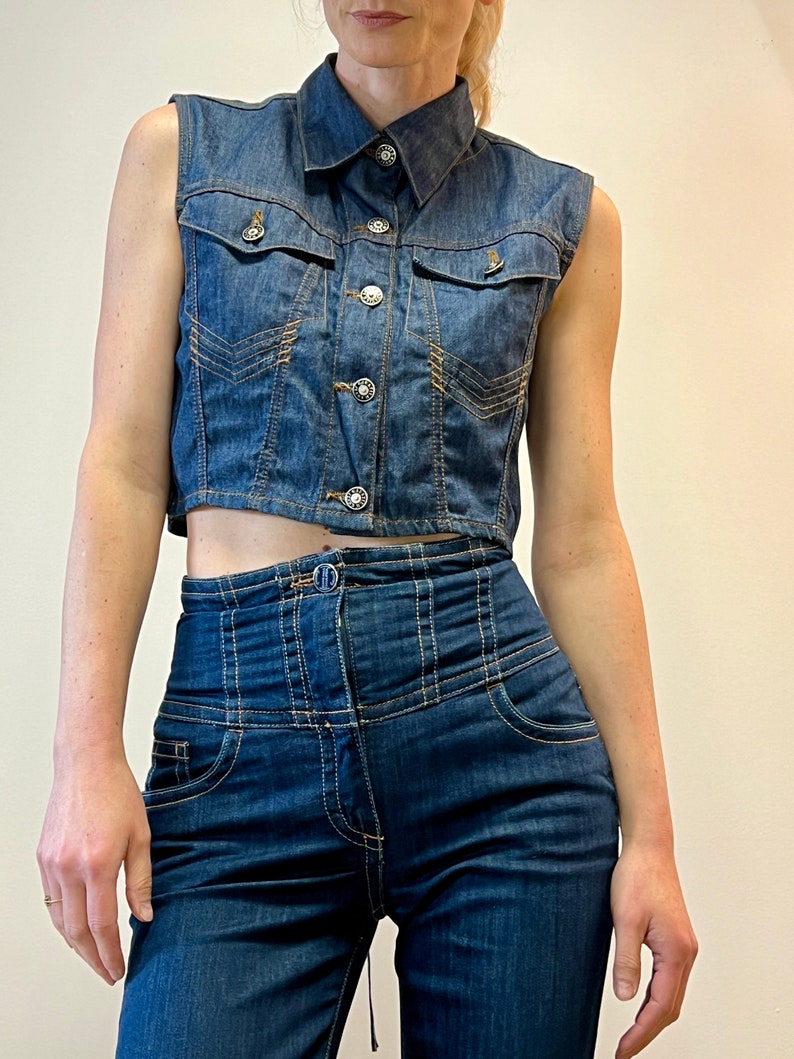 Jean Paul Gaultier denim vest, vintage JPG jeans vest blouse crop top Gaultier, medium large size image 9