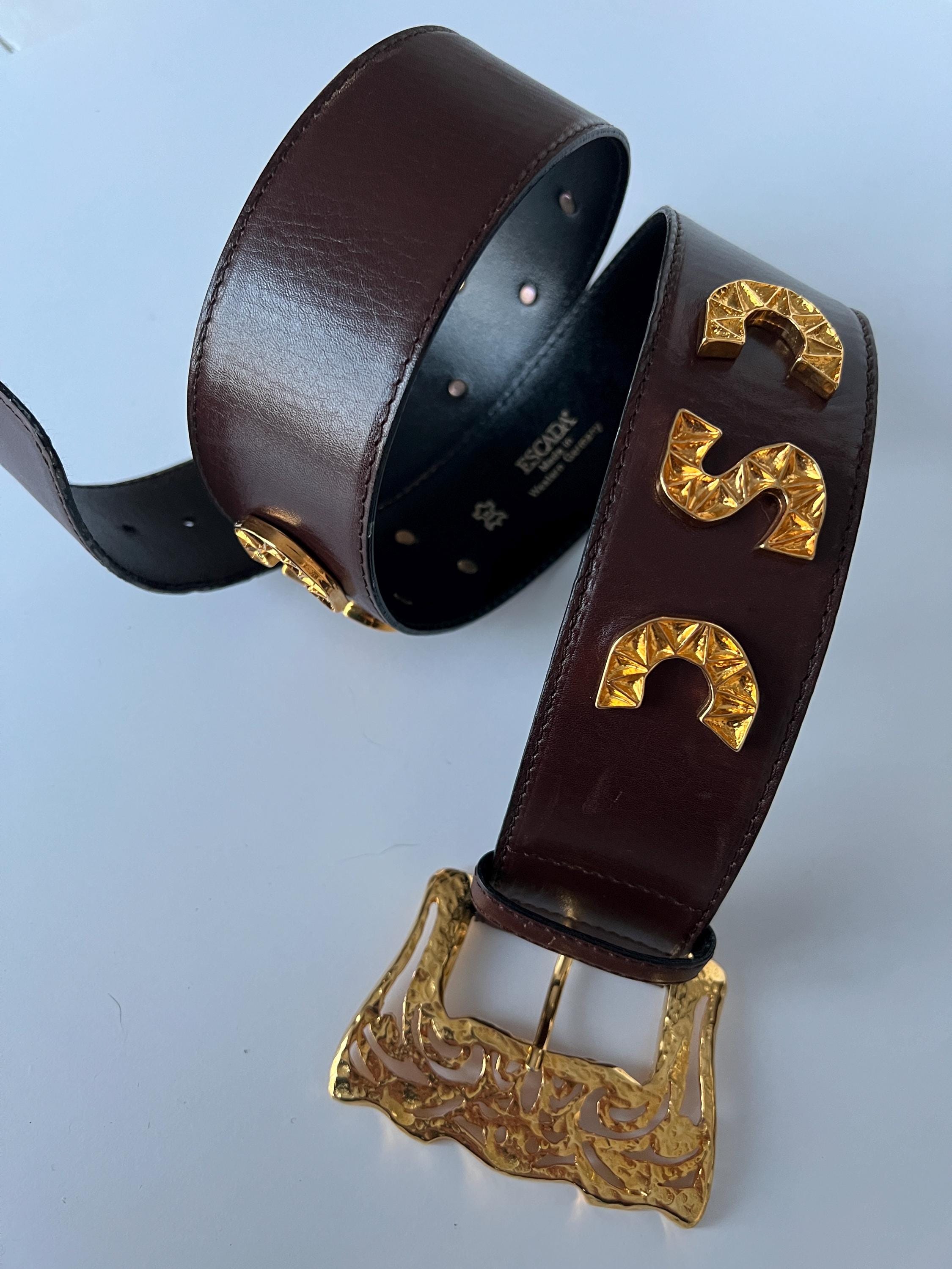 Vintage ESCADA Women\'s Brown Leather Belt Gold Accents Black Gladiator Steampunk Buy Vintage Escada Brown Leather Belt With Gold Buckle  main image 2