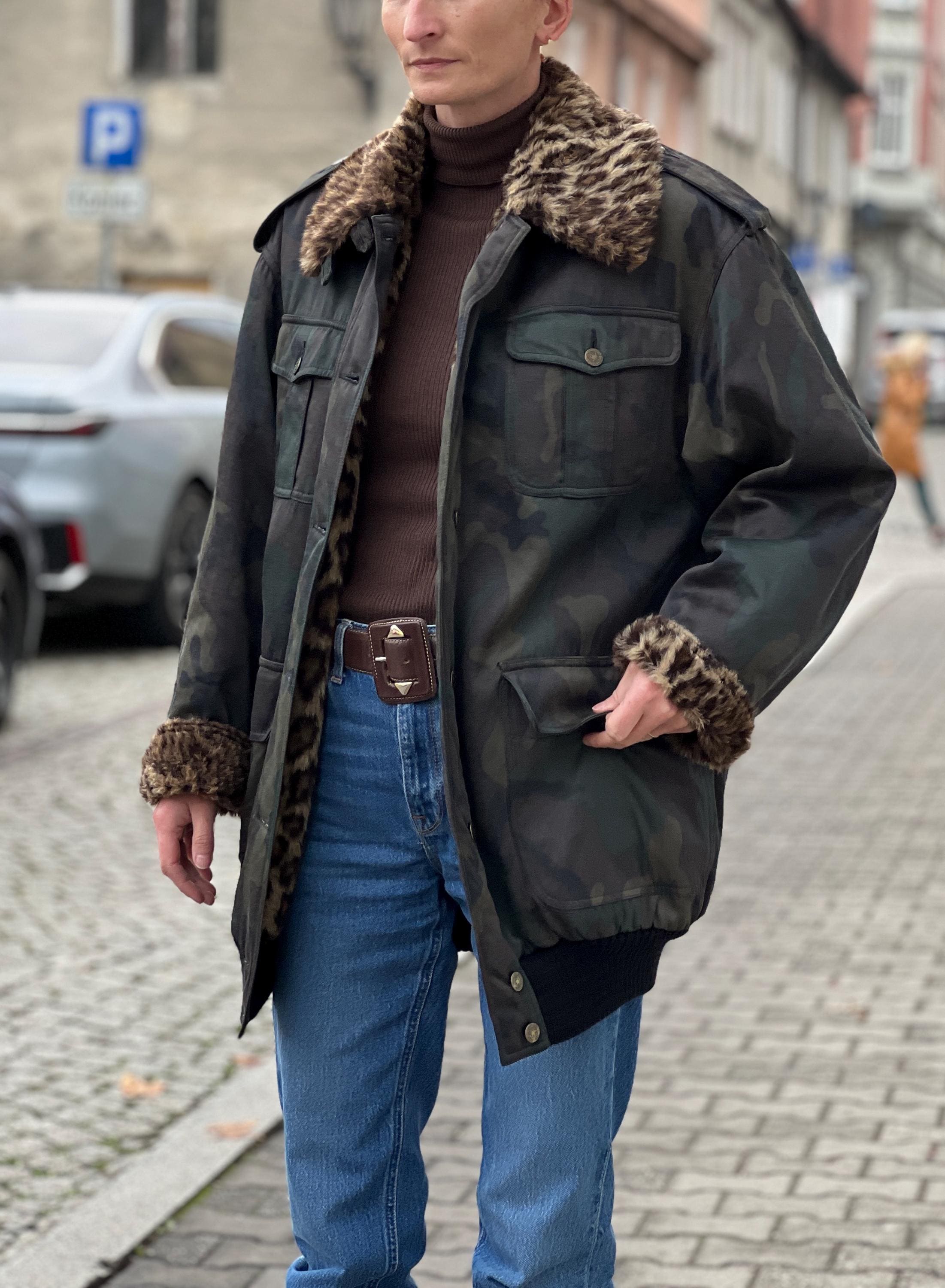 Moschino Jeans Jacket Camouflage Moro Green, Faux Fur Moschino Jeans Jacket Camouflage Moro Green, Faux Fur