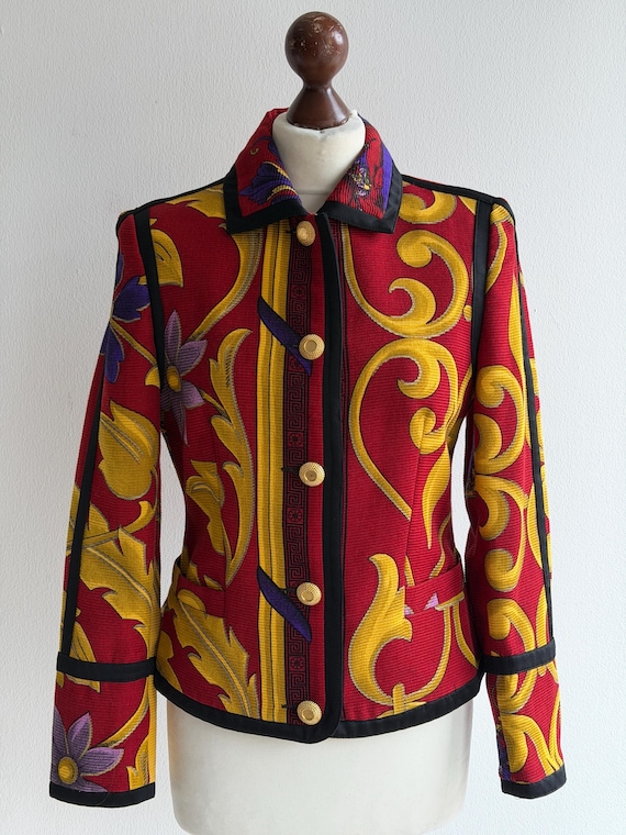 Versus Versace, Versus Gianni Versace Vintage Wool Jacket Baroque Pattern 1990s Made in Italy