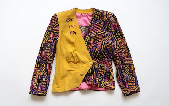 Vintage multicolor leather yellow blazer leather