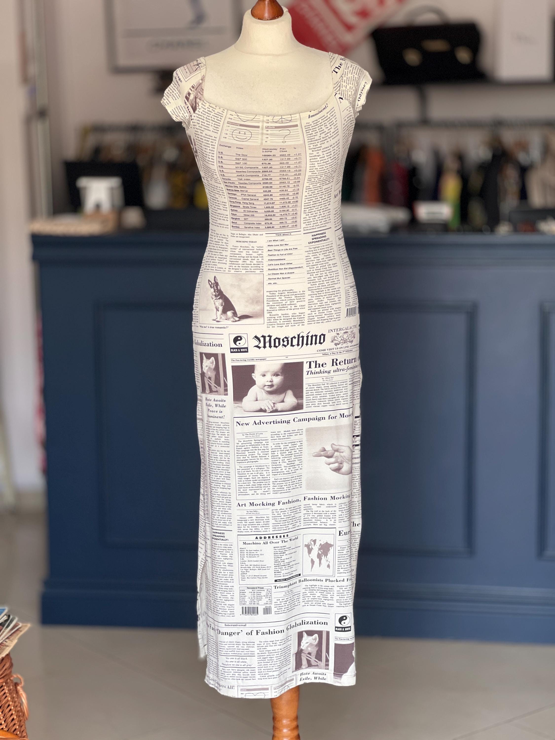 Vintage Moschino Dress Newspaper Old Money Quietluxury Large Size