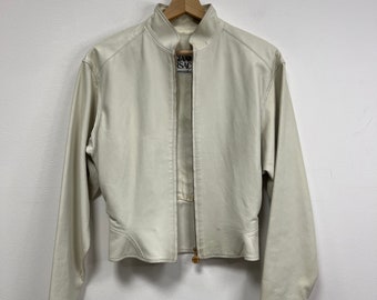 Vintage Gianni Versace Leather Jacket: Cream Lambskin, Medusa