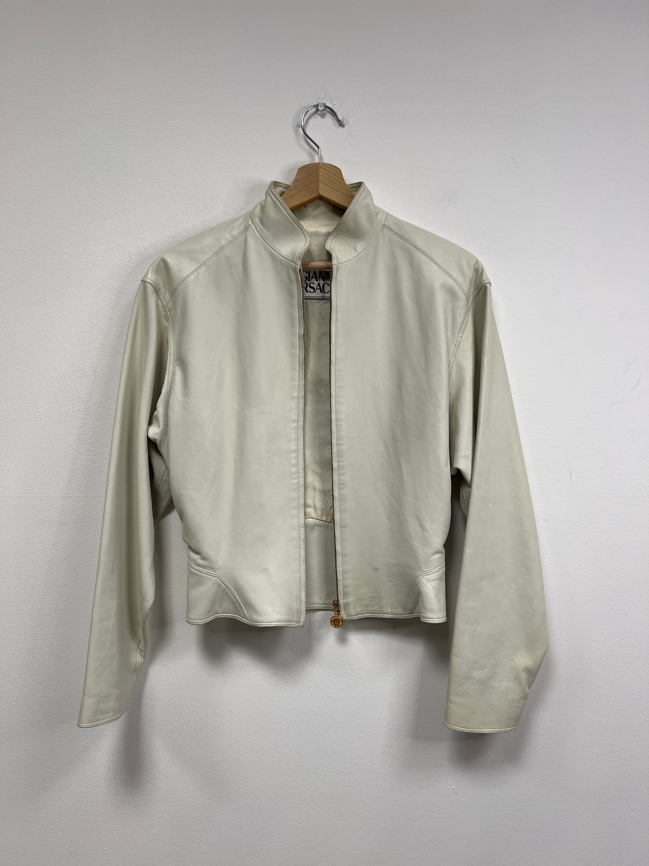 Gianni Versace Leather Jacket, White Cream Soft Lambskin