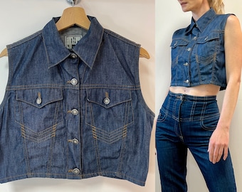 Jean Paul Gaultier Jeansweste, Vintage JPG Jeans Weste Bluse Crop Top Gaultier, mittlere Größe