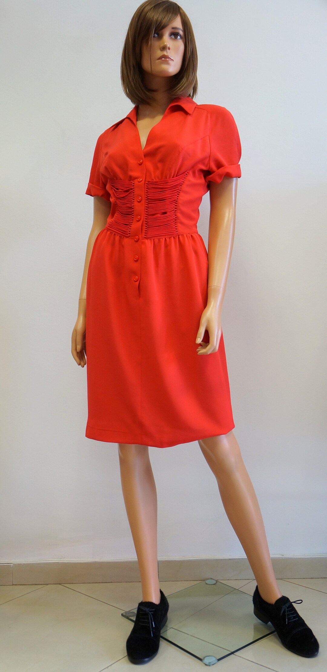 ワンピース Thierry Mugler corset dress 80s 90s Thierry Mugler Vintage Red Corset Dress – Lace-up Front