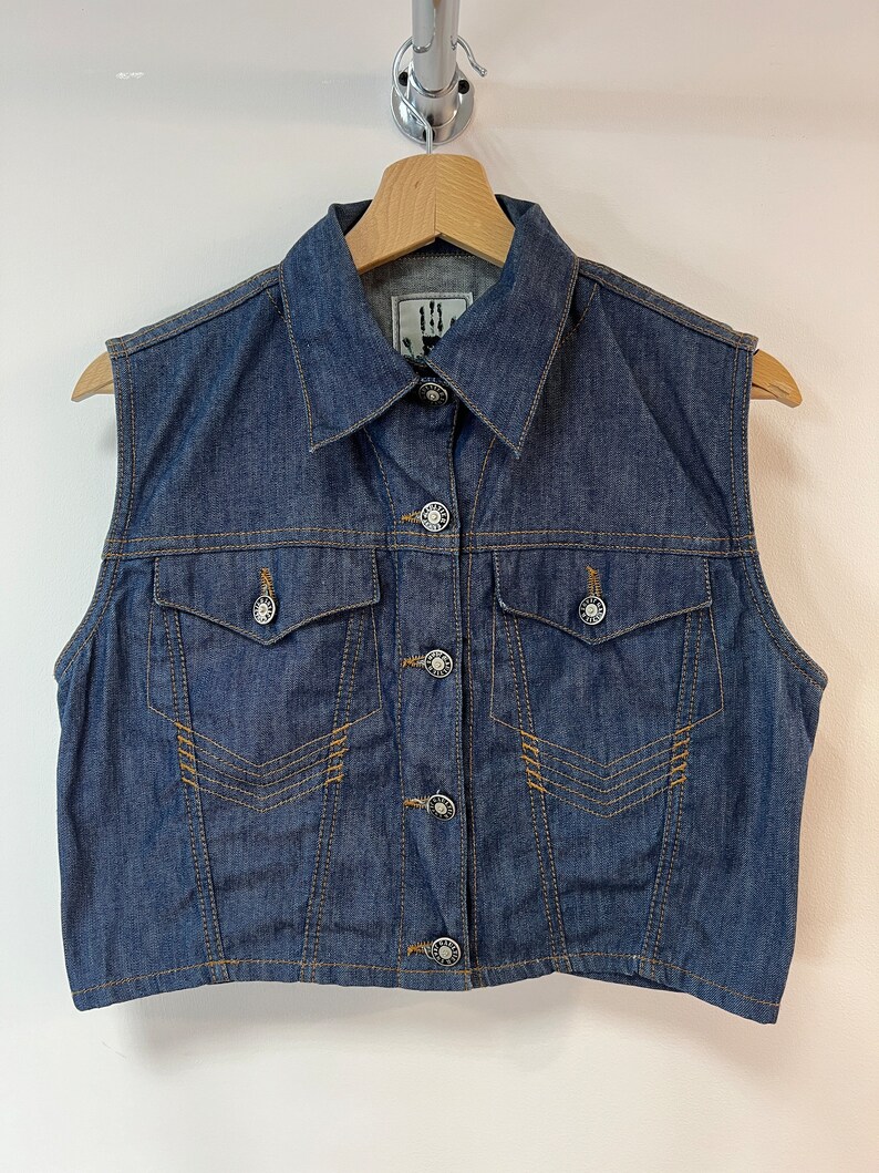 Jean Paul Gaultier denim vest, vintage JPG jeans vest blouse crop top Gaultier, medium large size image 2