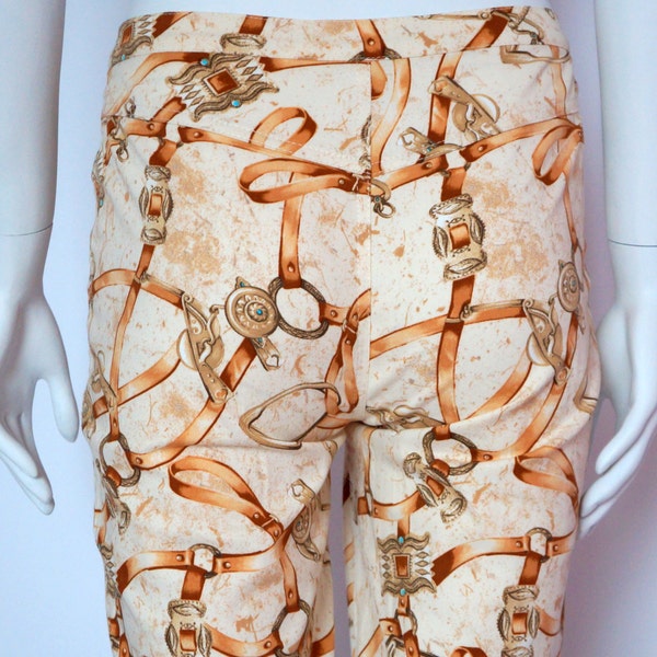 vintage Escada jeans denim trousers Margaretha Ley  harness horses straps gold buttons gift for her Margaretha Ley horsemanship couture belt