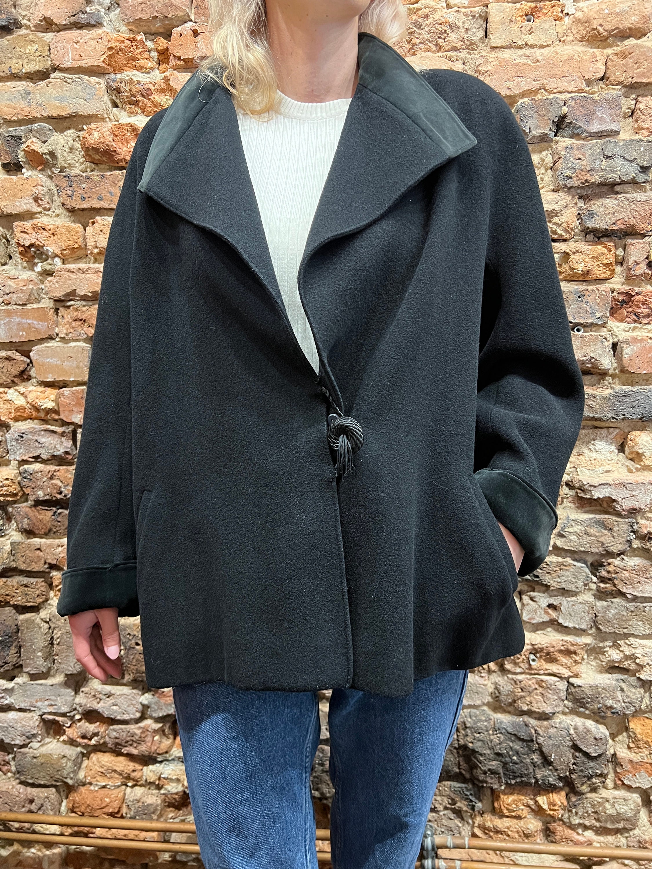 Vintage Gianni Versace Wool Cape Coat - Black Velvet Collar 80s - Etsy