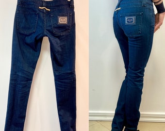 Jean Paul Gaultier jeans trousers, denim blue cotton low waist Gaultier pants, small medium size low pants grungee emo punk
