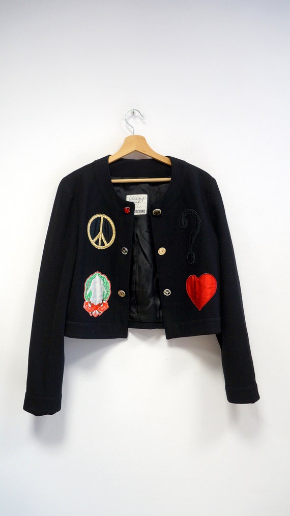 Moschino Wool Jacket, Cheap Chic Vintage Heart Buttons Short Moschino Wool Jacket, Cheap Chic Vintage Heart Buttons Short