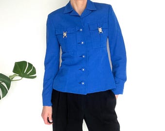 Kurtka Vintage Versace Jeans Couture: klamra Medusa, wyprodukowana we Włoszech, rozmiar S/M