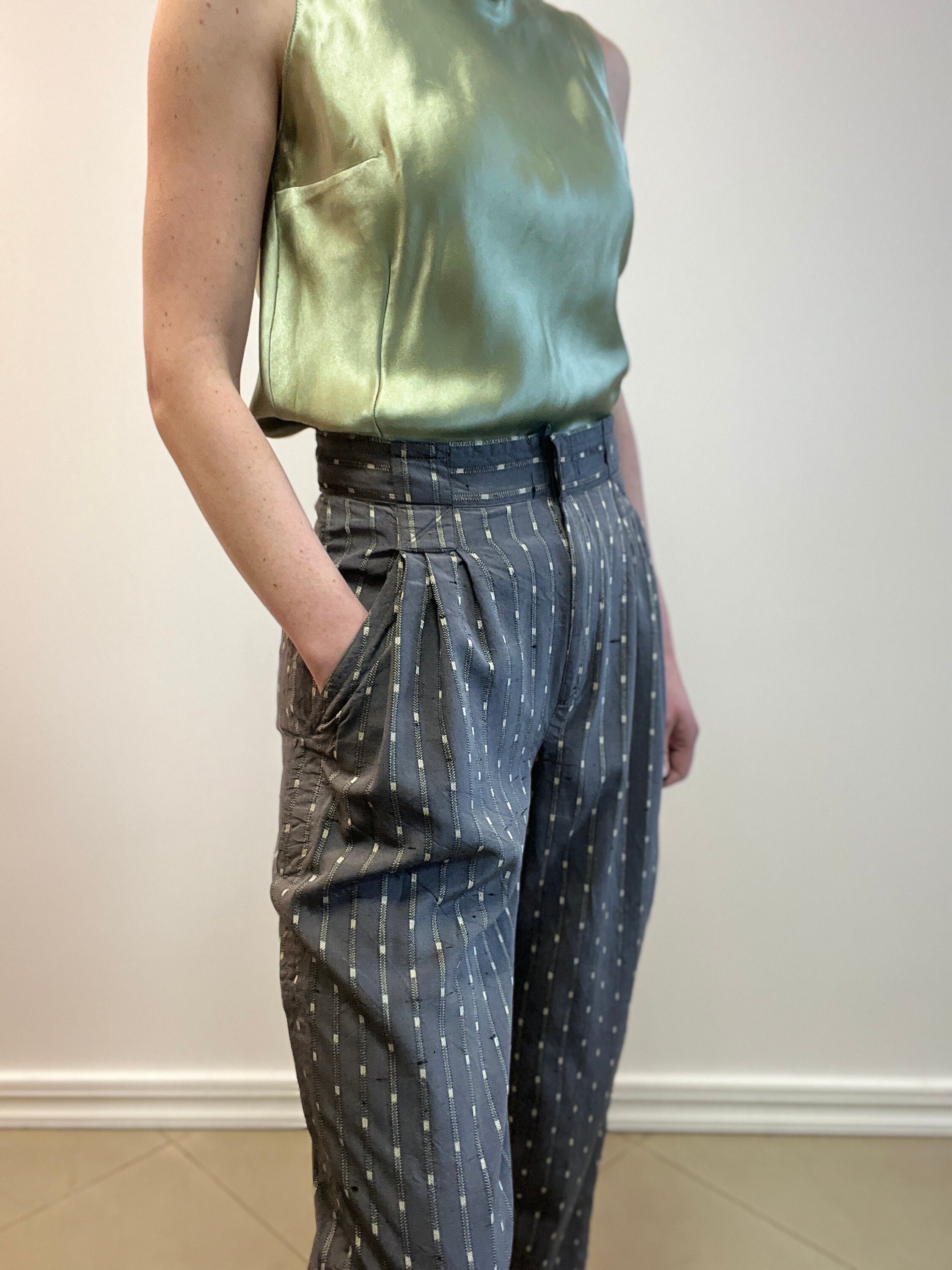 dissonance購入 versace wide trouser gray Vintage Gianni Versace Silk Linen Balloon Pants - 70s/80s