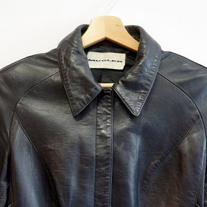 Thierry Mugler chaqueta de cordero de cuero blazer, chaqueta de mugler de cuero negro, tamaño pequeño mediano imagen 5