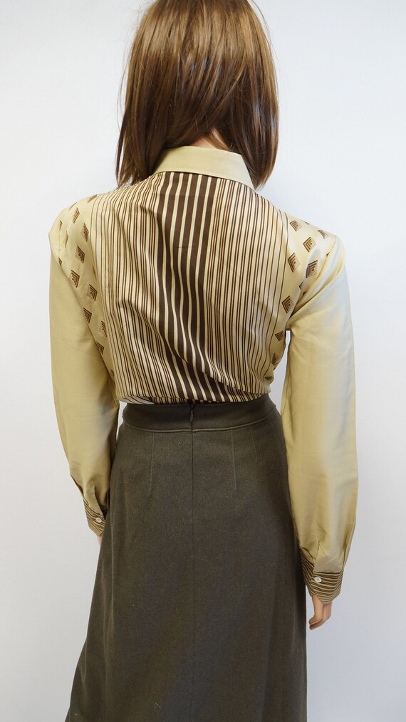 poliester shirt, retro vintage brown shirt, big c… - image 6