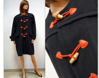Moschino wool coat, sewing thimble, hearts coat, vintage Cheap & Chic wool coat , duffle coat