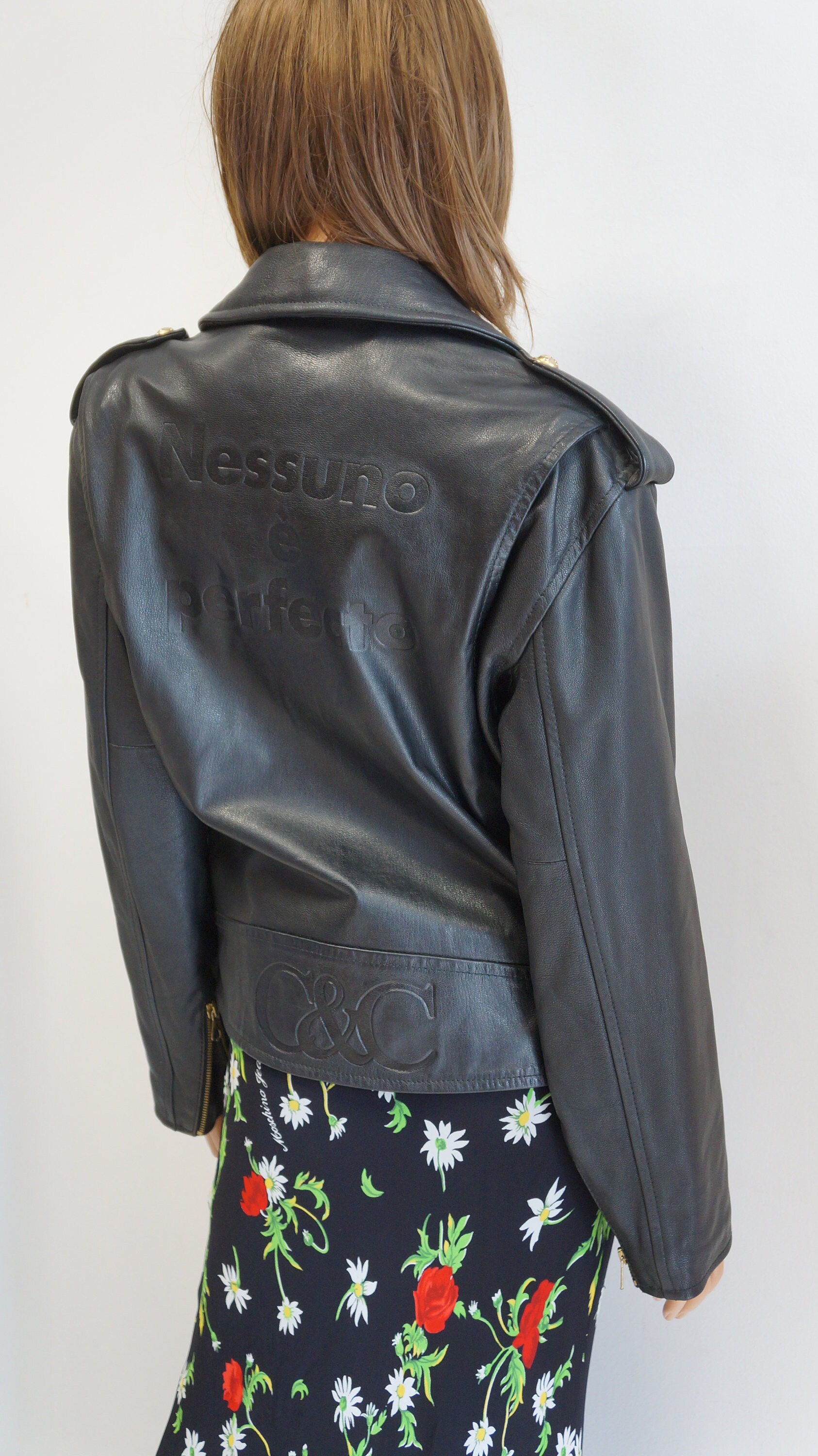 Moschino Cheap Chic Leather Jacket, Black Subtitles Jacket