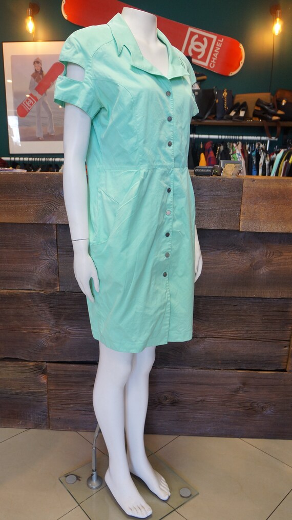 Thierry Mugler dress,vintage mint cotton dress,Mug