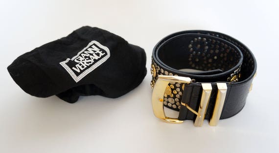 Versace Black 100% Leather Metal Buckle Decorated Medusa Belt