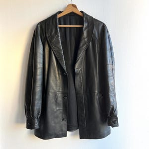 Vintage Italian Leather Jacket Black – Tailored Blazer Style – M L Size – Classic Elegant Look