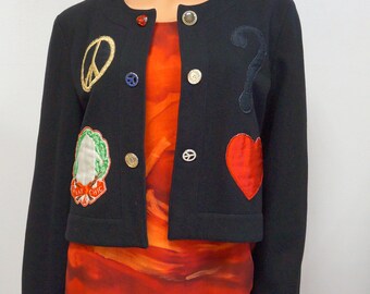 Moschino Wool Jacket, Cheap Chic Vintage Heart Buttons Short