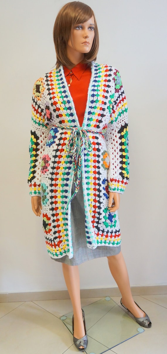 patchwork coat, white multicolor patchwork long ca